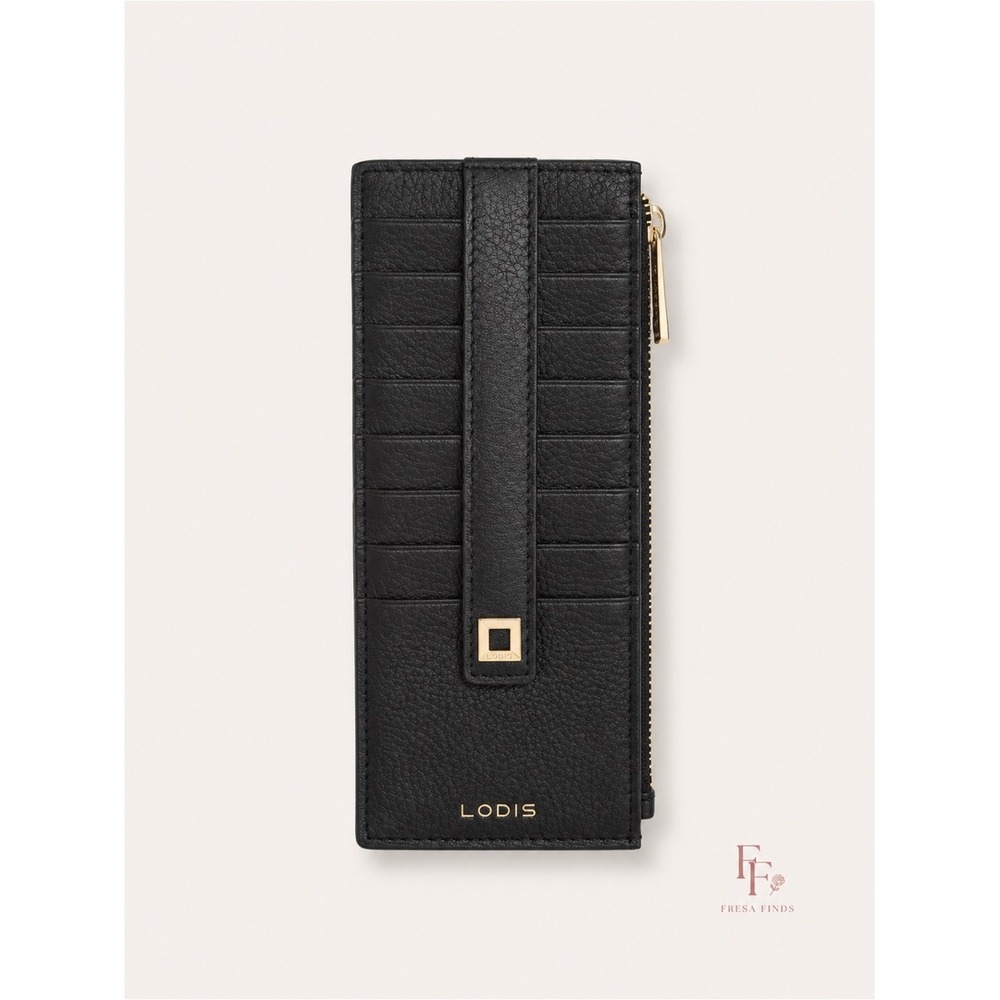 NWT Lodis Julia Long Stacker Wallet Black Pebbled Leather RFID Card Case